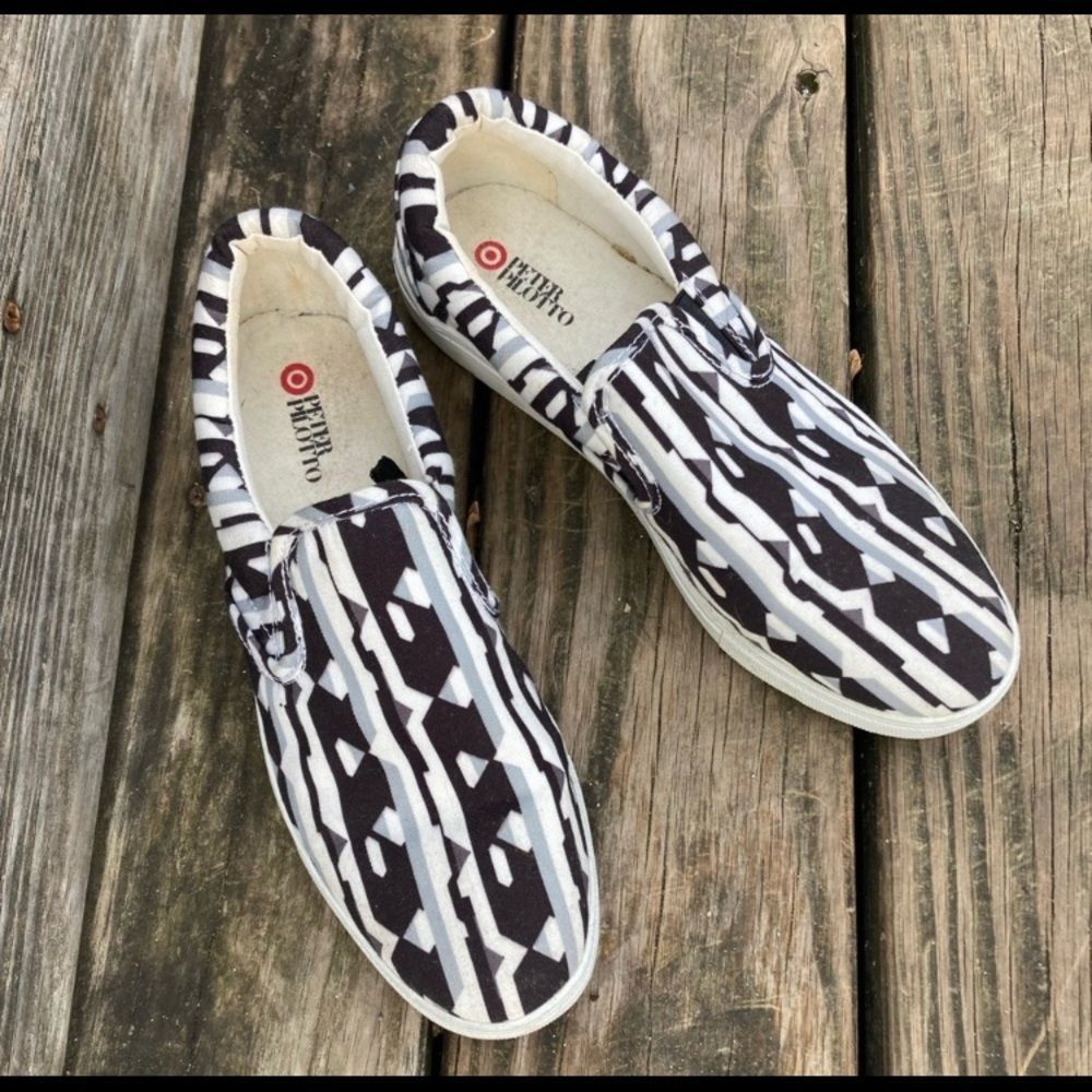 PETER PILOTTO CLASSIC ABSTRACT BLACK & WHITE CANCAS SLIP ON SHOES WOMENS 9